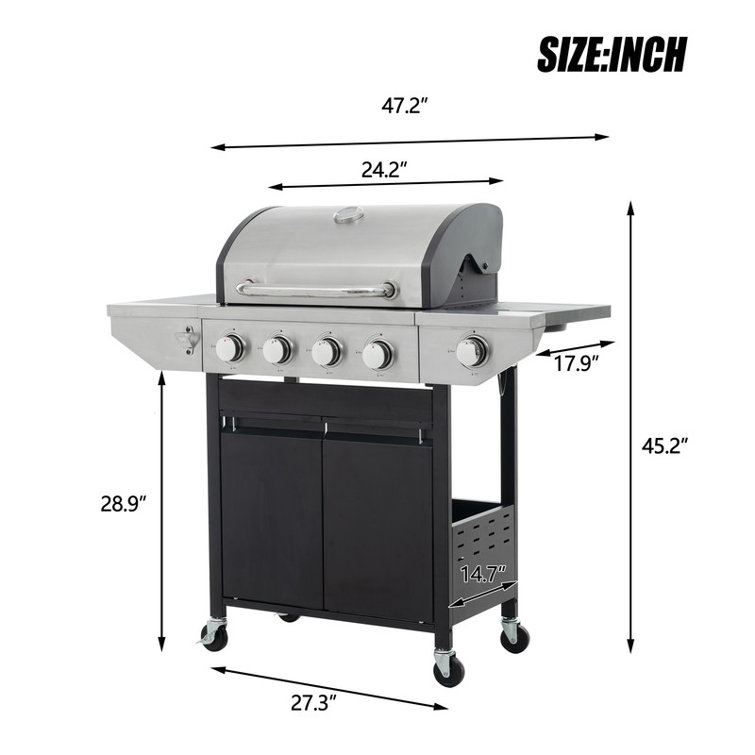 LOBERFVE 4Burner Propane Gas BBQ Grill With Side Burner For Outdoor